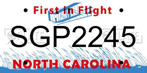 SGP2245 North Carolina License Plate