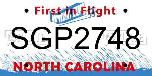 SGP2748 North Carolina License Plate
