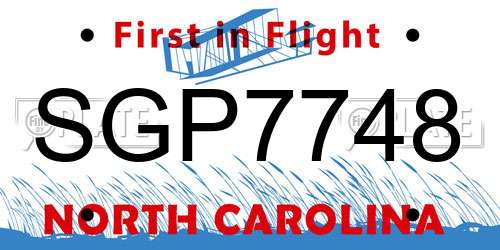 SGP7748 North Carolina License Plate