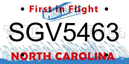 SGV5463 North Carolina License Plate