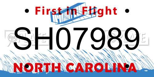 SH07989 North Carolina License Plate