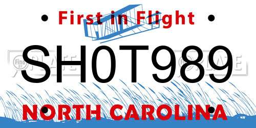 SH0T989 North Carolina License Plate