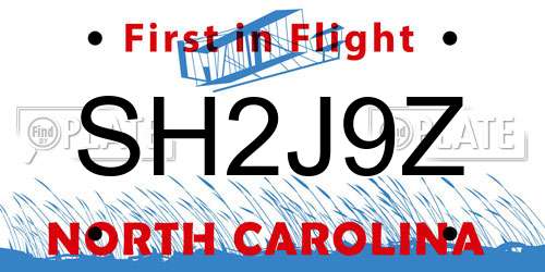 SH2J9Z North Carolina License Plate