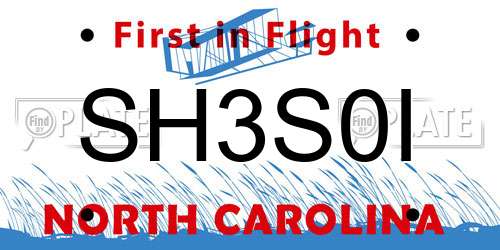 SH3S0I North Carolina License Plate
