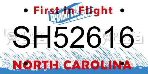SH52616 North Carolina License Plate