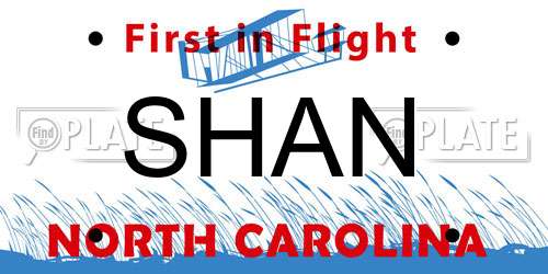 SHAN North Carolina License Plate