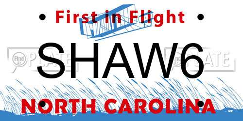 SHAW6 North Carolina License Plate