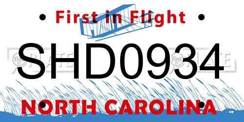 SHD0934 North Carolina License Plate