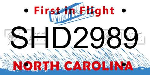 SHD2989 North Carolina License Plate