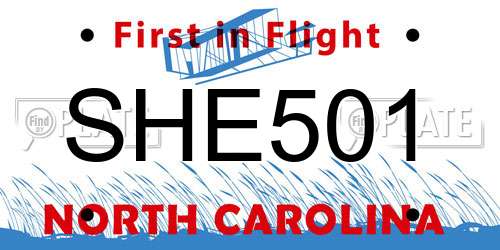 SHE501 North Carolina License Plate