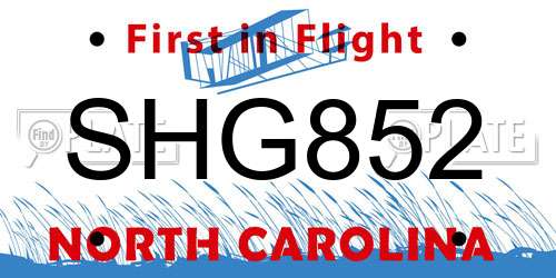 SHG852 North Carolina License Plate