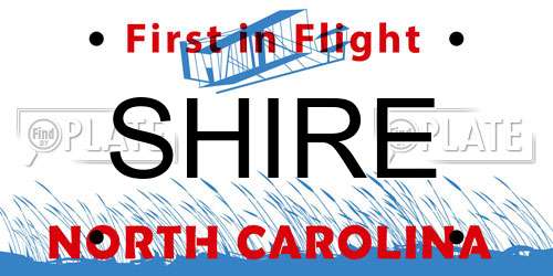SHIRE North Carolina License Plate