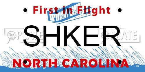 SHKER North Carolina License Plate