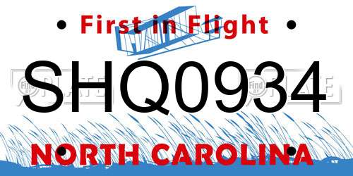 SHQ0934 North Carolina License Plate