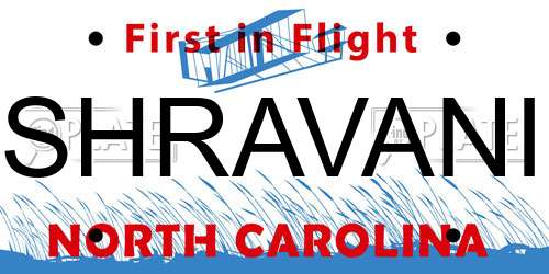 SHRAVANI North Carolina License Plate