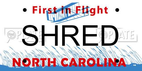 SHRED North Carolina License Plate