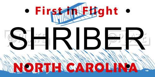 SHRIBER North Carolina License Plate