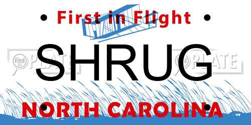 SHRUG North Carolina License Plate