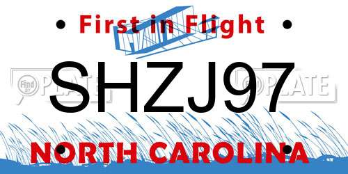 SHZJ97 North Carolina License Plate