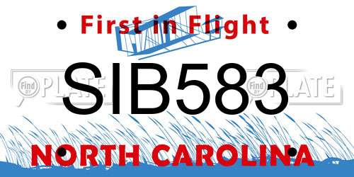 SIB583 North Carolina License Plate