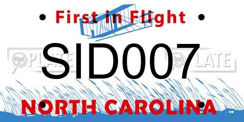 SID007 North Carolina License Plate