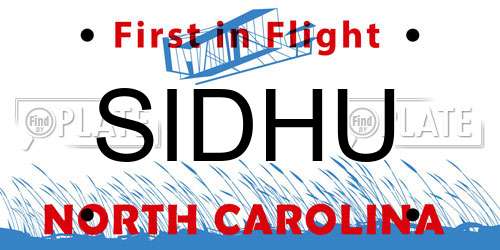 SIDHU North Carolina License Plate