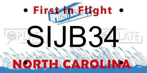 SIJB34 North Carolina License Plate
