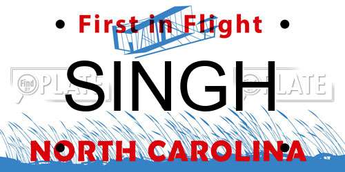 SINGH North Carolina License Plate