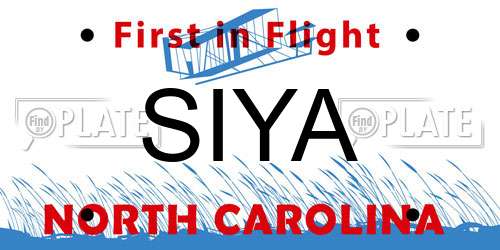 SIYA North Carolina License Plate