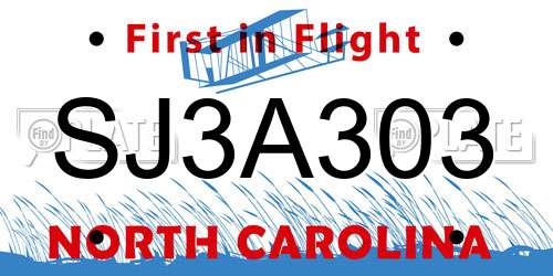 SJ3A303 North Carolina License Plate