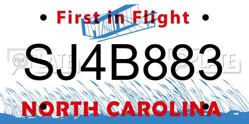 SJ4B883 North Carolina License Plate