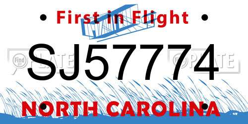 SJ57774 North Carolina License Plate