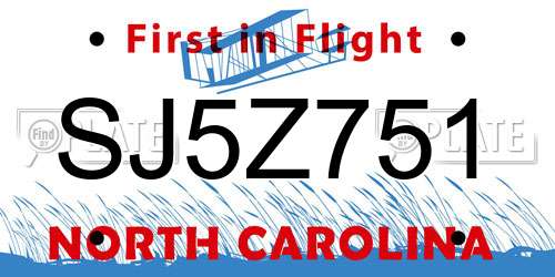 SJ5Z751 North Carolina License Plate