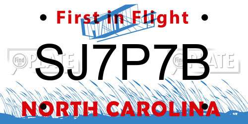 SJ7P7B North Carolina License Plate