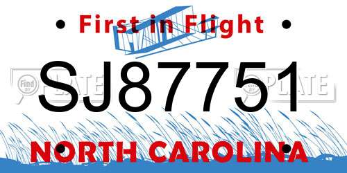 SJ87751 North Carolina License Plate