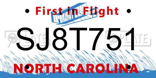 SJ8T751 North Carolina License Plate