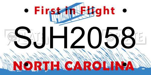 SJH2058 North Carolina License Plate