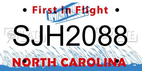 SJH2088 North Carolina License Plate