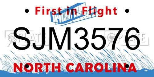 SJM3576 North Carolina License Plate