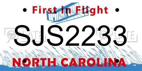 SJS2233 North Carolina License Plate