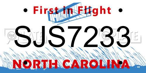 SJS7233 North Carolina License Plate