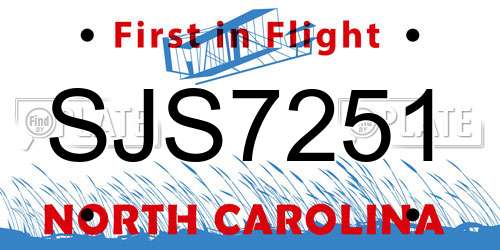 SJS7251 North Carolina License Plate