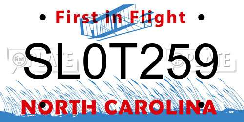 SL0T259 North Carolina License Plate