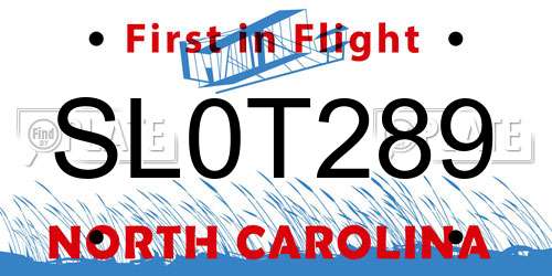 SL0T289 North Carolina License Plate
