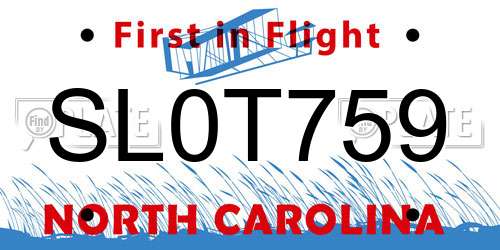 SL0T759 North Carolina License Plate