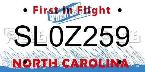 SL0Z259 North Carolina License Plate