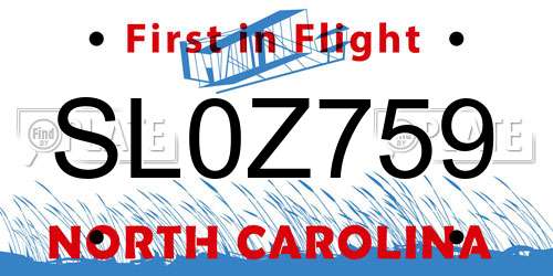 SL0Z759 North Carolina License Plate
