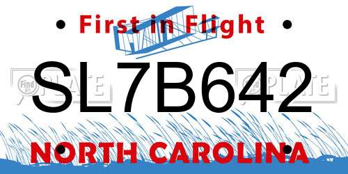 SL7B642 North Carolina License Plate