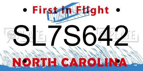 SL7S642 North Carolina License Plate
