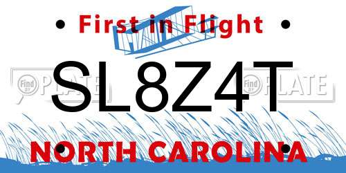 SL8Z4T North Carolina License Plate